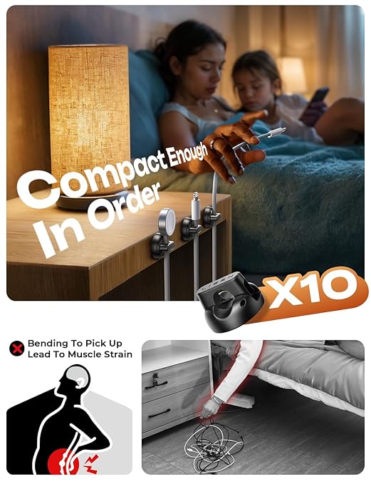 10 Pack Magnetic Cable Clips [2025 Minimum Size] LISEN Magnetic Cord Holder for Nightstand Desk, Cable Management for Home Office Organizer Wire Organizers for iPhone 17 Charger Cord, Dorm, Wall, Car