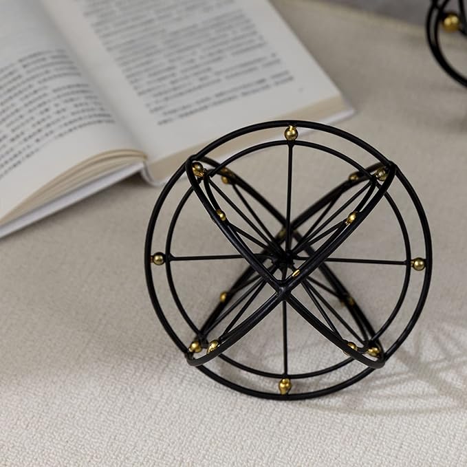 6.45 Inches Metal Geometric Sphere, 3D Black Metal Decorative Ball, Modern Tabletop Sculpture Orb, Table Top Decor Accents for Home Living Room Study Bedroom