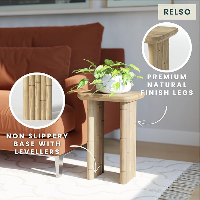 Bambos End Table | Sold Mango Wood Bedside Table, Natural Finish Side Table for Living Room, Bedroom, Entryway | Handcrafted Nightstand, Easy Assembly, Bamboo Inspired Legs, Compact, Boho Accent Table