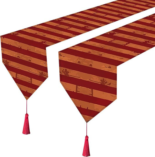 Wehhbtye 2 Pcs Halloween Creepy Table Runner, Bloody Striped Evil Circus Tablerunner with Tassels, Horror Table Decoration for Halloween Themed Party Supplies