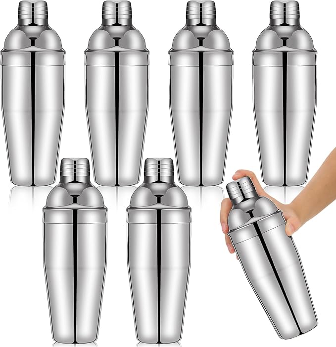 Nitial 6 Pcs Bar Cocktail Shaker Professional Stainless Steel Martini Drink Mixer with Built-in Strainer for Bartending No Leaks Boston Shaker for Bar Party Drink Mixing Tool(25 oz,Silver)