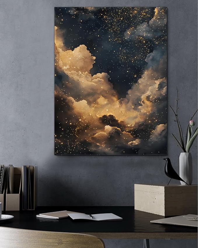 Aesthetic Celestial Canvas Wall Art Decor Night Sky Stars Dark Academia Print Poster Framed Picture Painting Wall Decorations for Home Apartment Bedroom Decor 11x15 Inch