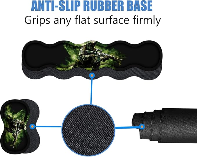 4 in 1 Ergonomic Memory Foam Mouse Pad Wrist Rest Set, Large XXL Gaming Desk Pad + Keyboard Wrist Rest + Mouse Wrist Cushion + Coaster for Home Office Study Gaming, American Army Troops Soldiers