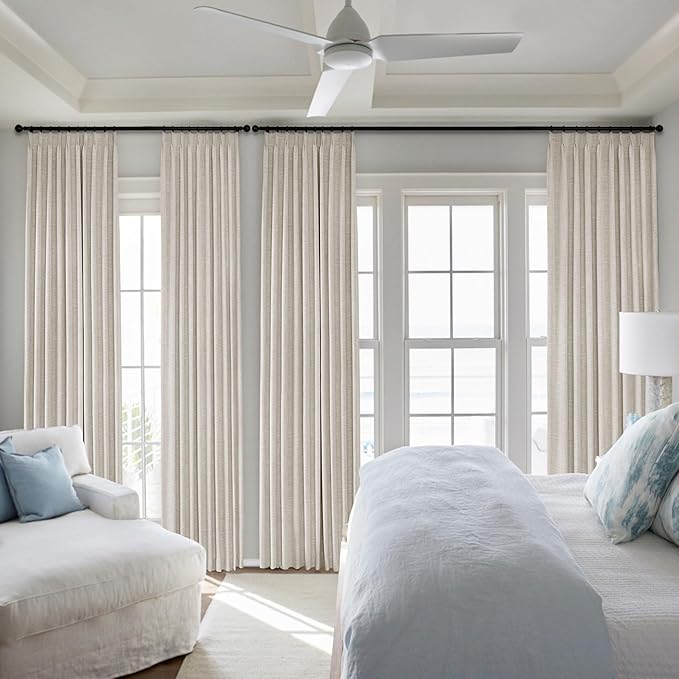 Macochico Pinch Pleated 100% Blackout Linen Curtains 120 Inch Width by 84 Inch Length, Thermal Window Drapery for Living Room Bedroom Nursery Farmhouse, Sand Beige Drapes with Tieback 1 Panel