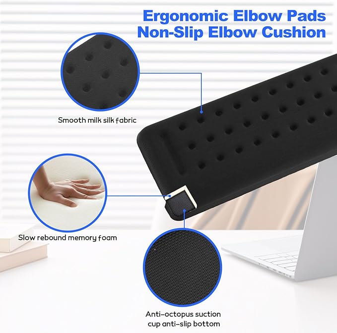 Pack of 2 L-Shaped Desk Edge Rests, Ergonomic Elbow Pads Non-Slip Elbow Cushion, Memory Foam Wrist Rests Cushion for Elbow Fatigue Relief in The Office, Home and Classroom