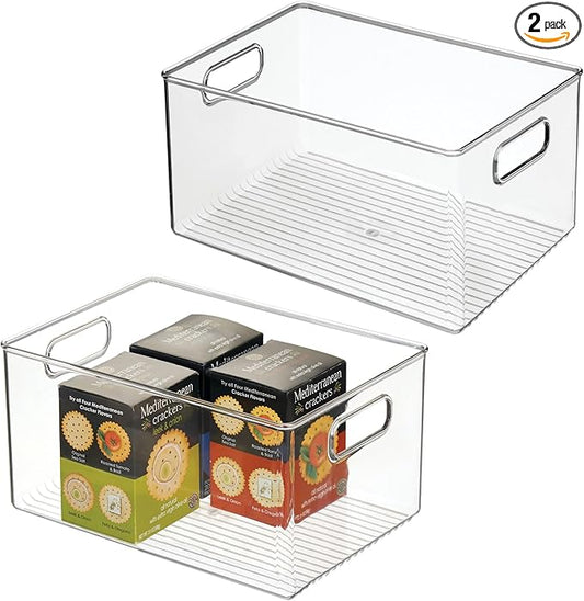 InterDesign iDesign Pantry Organizer Bins with Handles - Storage Bins for Cabinets or Fridge - Set of 2 - Clear