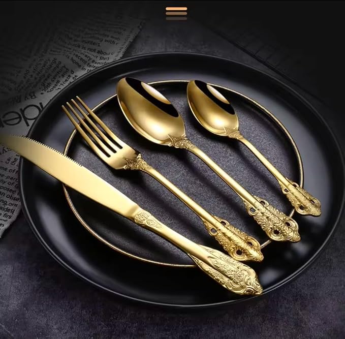 30-Pcs Luxury Silverware Set, Royal Flatware Set, Modern 304 Stainless Steel Flatware, Cutlery, Tableware (GOLD, 30)