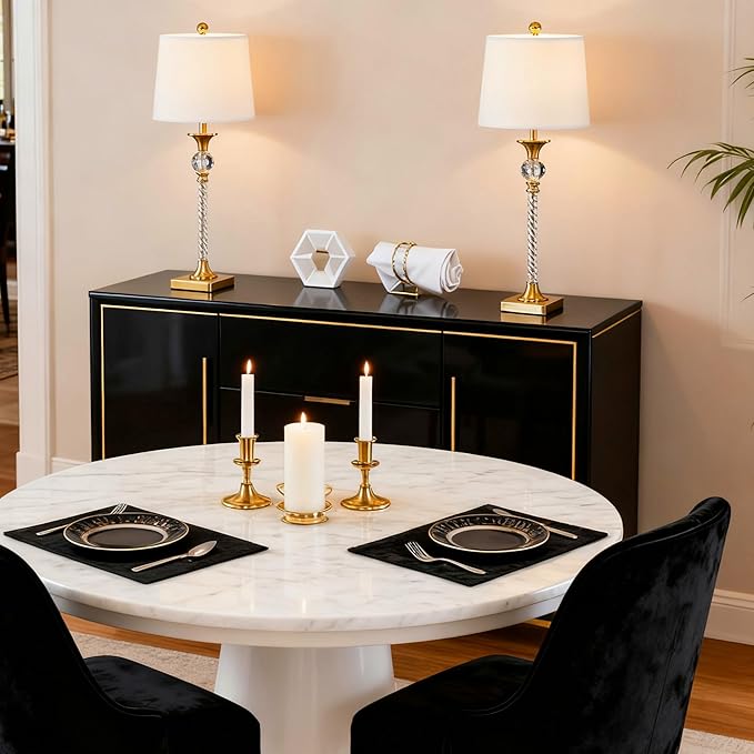 Maxax Crystal Buffet Table Lamps Set of 2, Modern 30” Tall Brass Gold Bedside Nightstand Lamp with White Shade for Living Room Bedroom End Table