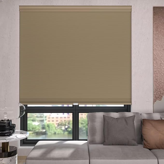 MYshade Top Down Bottom Up（TDBU） Cellular Shades, 1.5 inch Cordless Blackout Honeycomb Pleated Blinds for Windows Home Bedroom Office, Light Control, Thermal Insulated, 33" W x 72" H, Light Brown