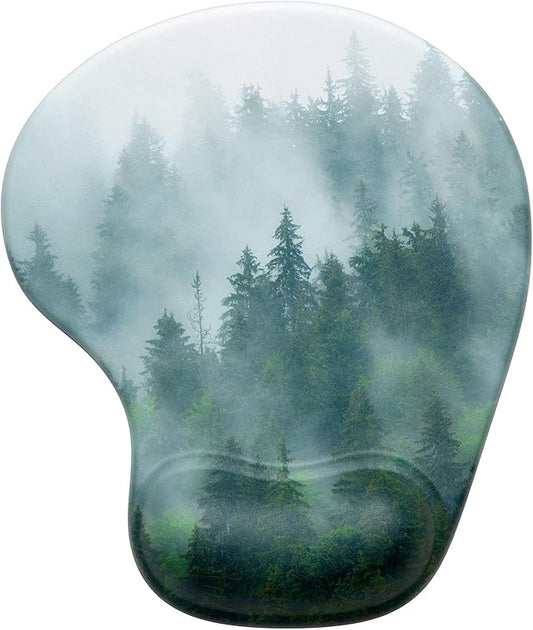 Hsurbtra Ergonomic Mouse Pad with Wrist Rest Support, Gel Mouse Pads with Non-Slip PU Base, Pain Relief Memory Foam Computer Mat, Cute Office Supplies Desk Decro Accessories, Black Forest