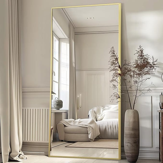 Full Length Mirror, 76"x34" Oversized Floor Mirror Free Standing, Gold Mirror Full Length with Tempered Glass, Large Full Body Mirror for Bedroom Living Room Home Gym