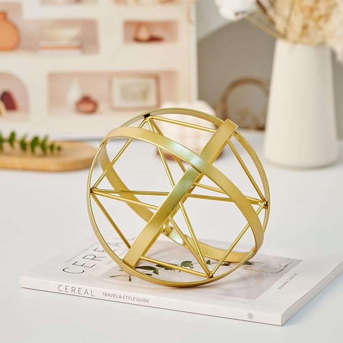 7 inches Metal Geometric Abstract Sculpture， Metal Geometric Sculpture Decor Sphere, Tabletop Decor for Living Room,Study,Bedroom,Modern Home Decor Accents
