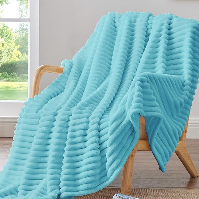 BEDELITE Twin Blanket for Couch & Bed, 300GSM Soft & Warm Fleece Blanket, Decorative and Giftable Striped Sky Blue Blankets for Women, Men, 60"x80"