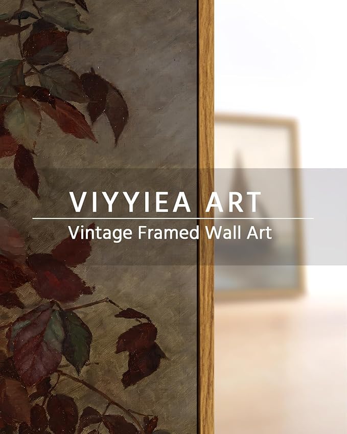VIYYIEA Vintage Floral Large Framed Wall Art, Rose Bouquet Flower Paintings Decor Aesthetic, 24x36 Inch Canvas Print Artwork, Still Life Retro Wall Pictures for Bedroom Living Room