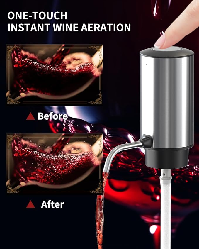 CIRCLE JOY 6-in-1 Electric Wine Opener Set Rechargeable Stainless Steel Wine Opener Gift Set with Foil Cutter, Rechargeable & Manual Wine Aerator Pourers, Vacuum Wine Stopper and Storage Base, Silver