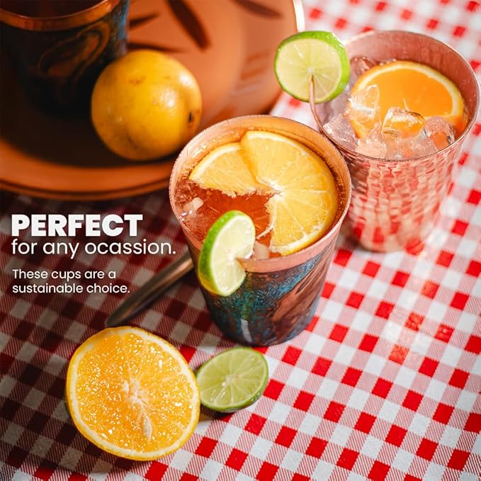 Handcrafted Copper Cups Set - 4 Unique 15 oz Tumblers for Wine & Water | Copper Water Bottle | 100% Authentic Santa Clara, Mexico Craftsmanship | Eco-friendly Gift for Health Enthusiasts