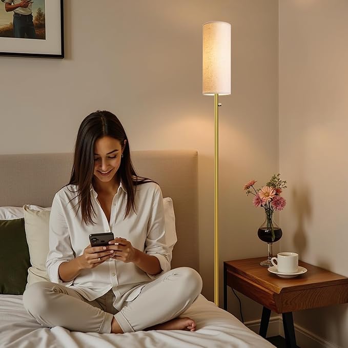 Gold Floor Lamp,Dimmable Floor Lamps for Living Room,Modern Standing Lamp with Marble Base,LED Bulb Included,Tall Floor Lamp for Bedroom, Living Room,Office,Reading and Nursery(Gold)