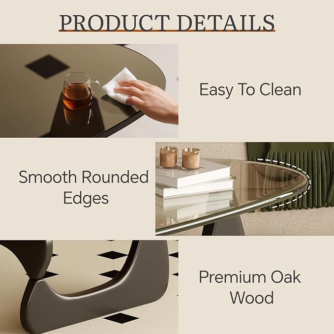 Coffee Table for Living Room Mid Century Modern Center Table, Black Transparent