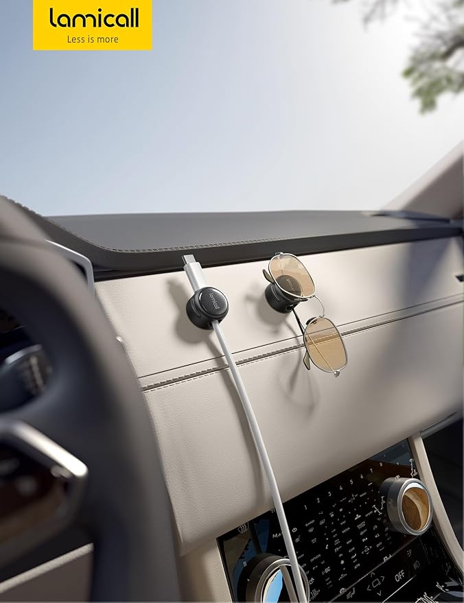 8Pack Magnetic Cord Organizer Cable Clips - Lamicall [Crystal-Clear] Desk Cable Managment for Phone Charging Cord, Adhesive Wire Holder for Home Office Desk Nightstand, Halloween Organizer Accessories