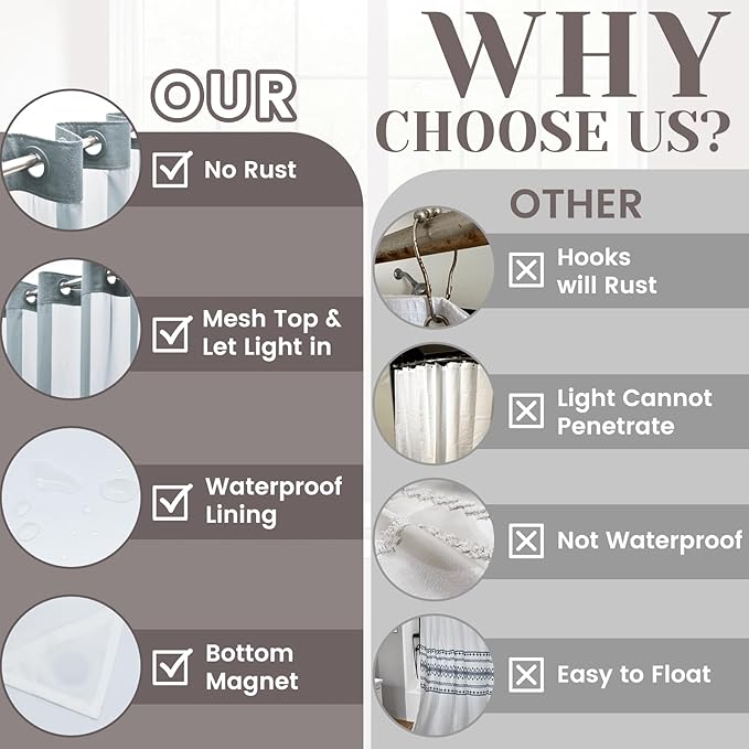 No Hook Slub Textured Shower Curtain with Snap in Liner - Stone Blue Fabric Outer Curtain & Waterproof Inner Liner, Hotel Style with See Through Top Window, 71x74 in