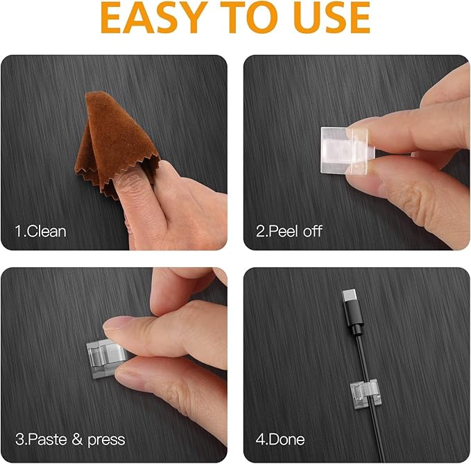 110Pcs Cable Clips with Adhesive Tapes, Wire Holder Organizer Cord Management for Car, Office and Home by AGPTEK - Clear