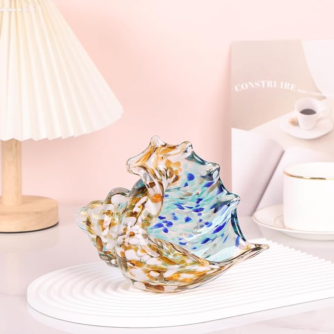 LCCCK Hand Blown Glass Conch Shell Sculpture, Sea Glass Art Figurines, Beachy Room Decor, Brown Conch Shell Decorative Statues, Sea Shell Coastal Decor for Shelf House Room, Beachy Gifts