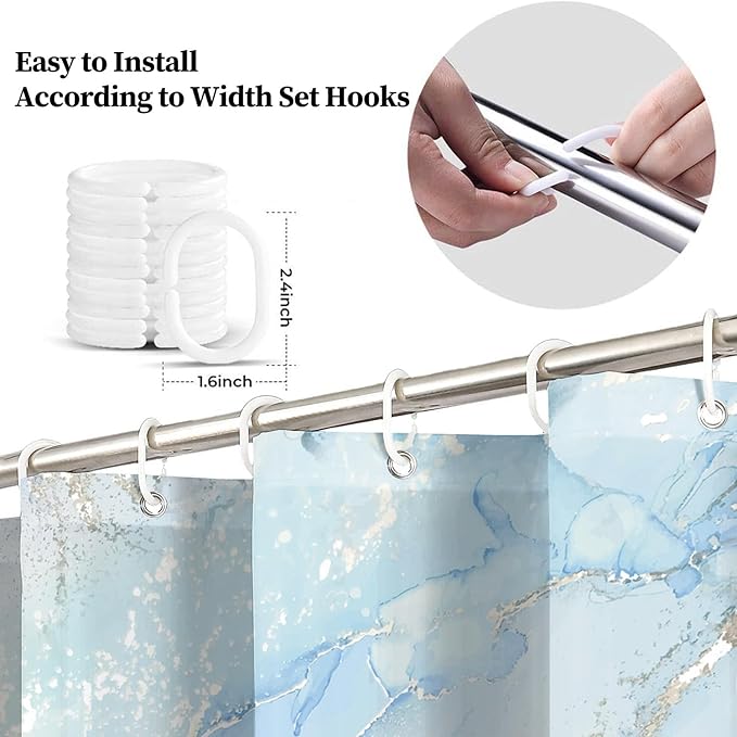 Renaiss Light Blue Marble Shower Curtain Waterproof Fabric Luxury Modern Art Shower Curtain for Bathroom Dormitory Print Decorative Shower Curtains Set with Hooks Waterproof Fabric 36" W x 72" L