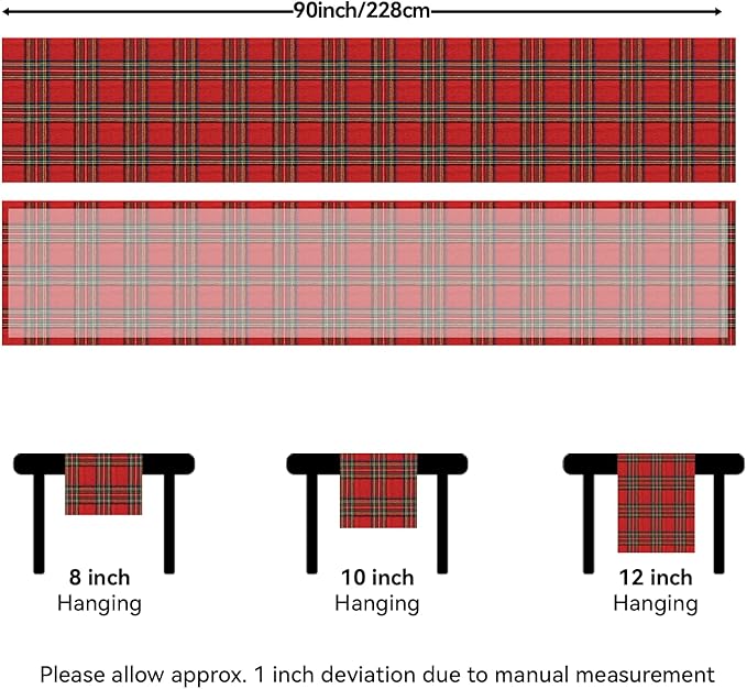Softalker Christmas Checkered Tartan Table Runner - Red Buffalo Plaid Xmas Stain Resistant Washable Table Decoration for Dining/Parties/Holiday Decor, 13 x 90 Inch