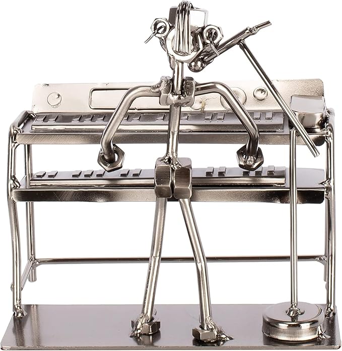 Broadway Gift 6" Silver-Tone Keyboard Singer Figurine - Metal Piano Keyboard Player Statue - Industrial Musician Figurine