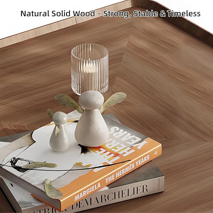 Luxury Solid Wood Coffee Table with Hidden Drawer, Fully Assembled Square Center Table for Living Room, Raised Edge Design, No Installation Needed, Premium Walnut Finish (35.43" Square Coffee Table)