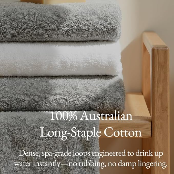 Italic Ultraplush Luxe 6 Piece Towel Set – 2 Bath Sheets, 2 Hand Towels, 2 Washcloths – 800GSM Soft, Highly Absorbent & Quick Drying, Resort Grade 100% Australian Cotton Towels (Light Gray)