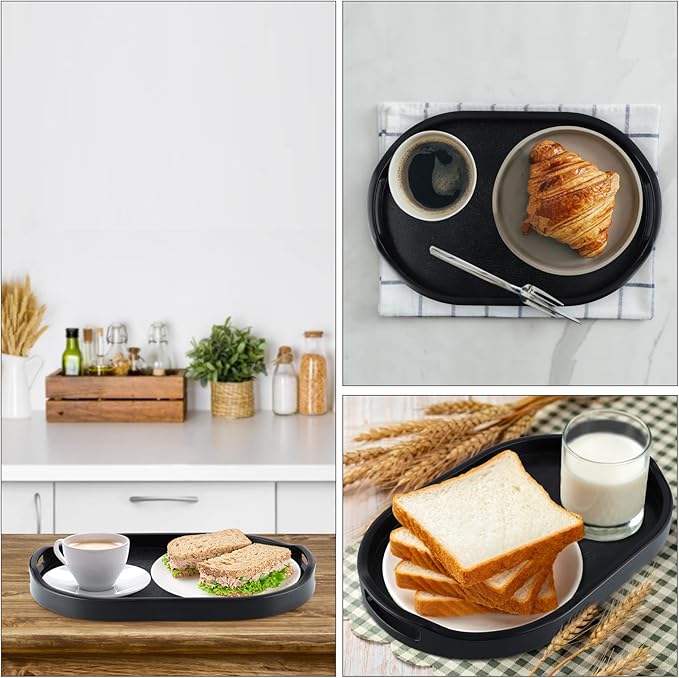 MDLUU Plastic Serving Tray, 14.8-Inch Long Ottoman Tray with Cutout Handles, Oval Butler Tray for Breakfast in Bed, Coffee Table Decor, Party (Small)