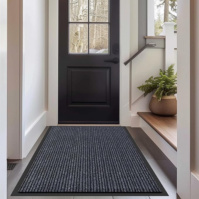 CHICHIC 3'x5' Indoor Outdoor Heavy Duty Door mat, Welcome Front Door Mat for Home Entrance, Super Water Absorbent Large Commercial Floor Mats, Non Slip Rubber Back Entryway Rugs for Garage (Grey)