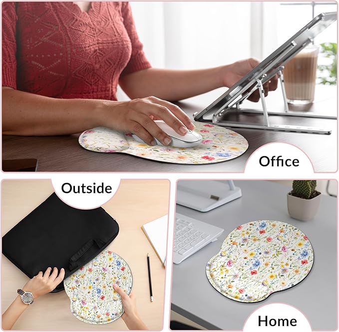 Ergonomic Mouse Pad with Wrist Rest, Small Mousepad with Non-Slip Rubber Base and Smooth Surface, Floral Mouse Pads for Desk, Office Desk Accessories