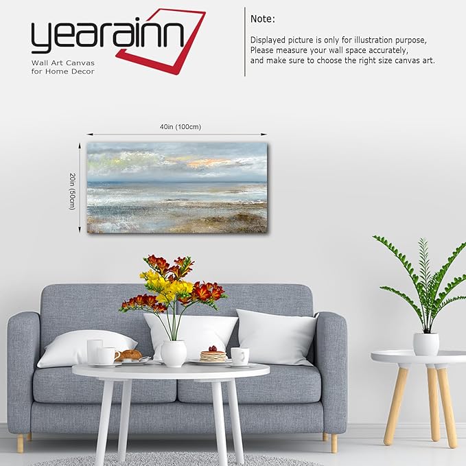 Abstract Wall Art Large Canvas Pictures Modern Blue Ocean Artwork on Canvas Prints Wall Decoration for Living Room Bedroom Bathroom Kitchen Office Home Wall Decor Framed Ready to Hang 20" x 40"