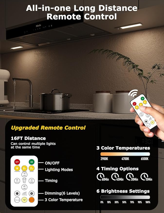 8" Ultra-Thin Under Cabinet Lighting Wireless, Aluminum Alloy Under Counter Lights for Kitchen, 3-Color-Temps Magnetic Closet Lights, Rechargeable Motion Sensor Light Indoor (6 Pack, Silver)