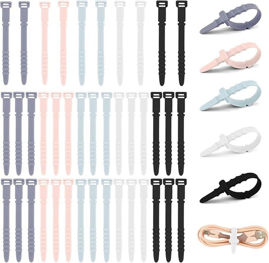 Reusable Zip Ties,Silicone Zip Ties,40Pcs Rubber Cable Ties,Cable Management,Everyday Beach Essentials,Office Supplies,Home Organization,Packing Essentials,Cable Organizer,Multicolor Cable Straps