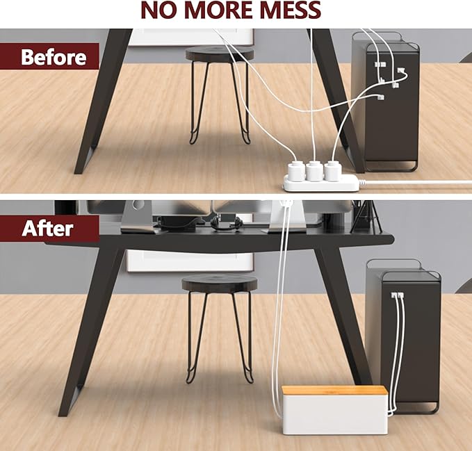 Cable Management Box,Wooden Style Large Cable Organizer Box for Office and Home,Cable Organizer Box with Proof Lock for Baby-Pets,12.5" (L) x 5" (W) 5.3" (H)（White,1Pack