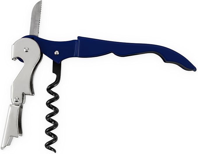 True Truetap Double Hinged Waiter's Corkscrew Wine Opener, Stainless Steel Wine Bottle Opener with Built In Foil Cutter, Home Bar Tools, Bar Cart Accessories, Wedding Gifts, Set of 1, Navy Blue