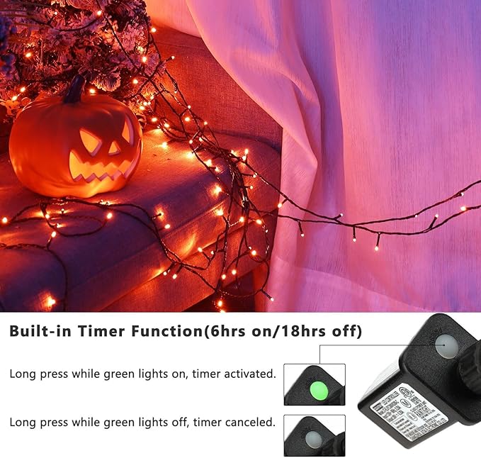 BrizLabs Halloween Orange Lights, 2 Pack 78.74ft 240 LED Halloween Mini String Lights, Outdoor Halloween Plug in String Lights Connectable, Orange LED Lights for Halloween Tree Indoor Outside Decor