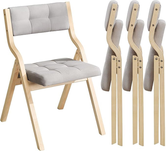 4-Pack Folding Dining Chairs with Cushion,Padded Foldable Dining Chairs,Portable Wooden Folding Chairs for Dining Rooms Kitchen Wedding and Party Indoor LIGHTGREY