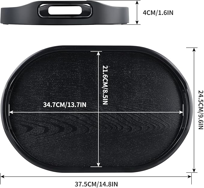 MDLUU Plastic Serving Tray, 14.8-Inch Long Ottoman Tray with Cutout Handles, Oval Butler Tray for Breakfast in Bed, Coffee Table Decor, Party (Small)