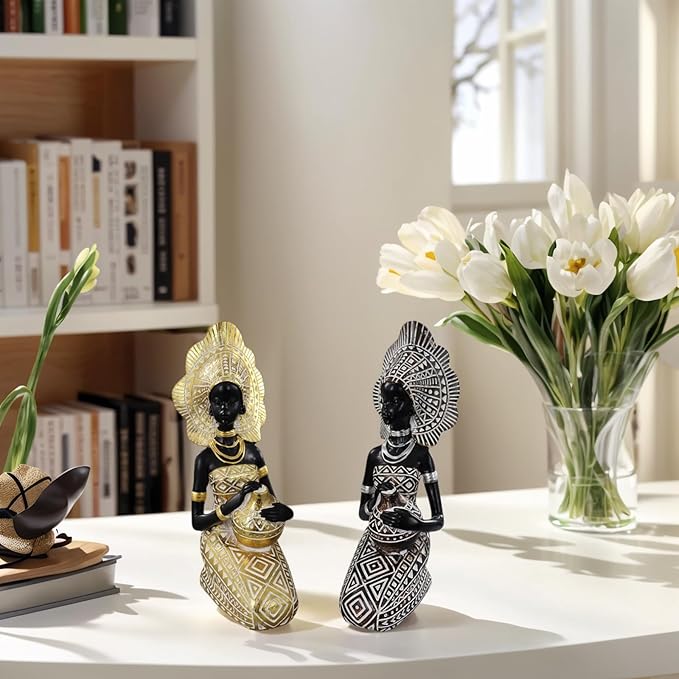 African Lady Statue with African Tribal Totem for Wedding, Church, Festival Decoration - African Decorative Female Statue for Home and Display case Decoration