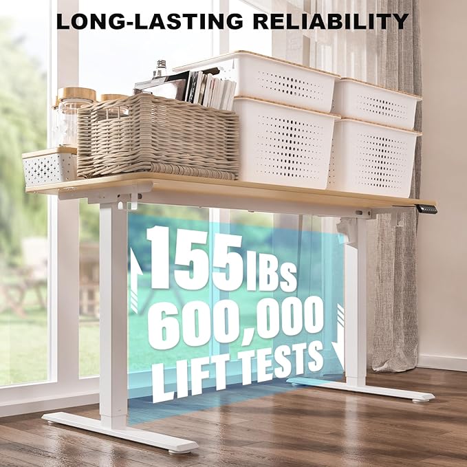 55 x 24 Inch Standing Desk with 2 Drawers, Easily Assembled Height Adjustable Desk, Ergonomic Sit to Stand Electric Desk for Home Office Workstation, Natural