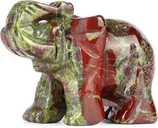 SMQ Dragon Bloodstone Crystal Elephant Statue,Hand Carved Quartz Gemstone Healing Elephant Stone Animal Carvings Figurine Crafts Decor Gifts