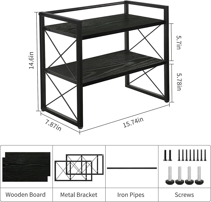 YINMIT Desktop Shelf Organizer, 2 Tier Office Shelves, Wood Desk Organizer Storage Rack and Freestanding Display Shelf for Office, Dormitory, Home(Black)