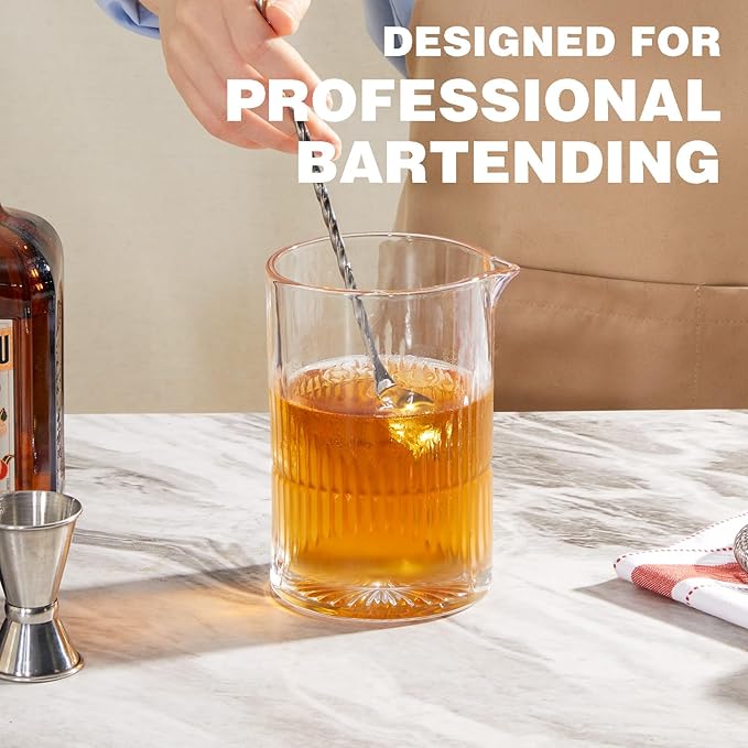 KITESSENSU Premium Cocktail Mixing Glass 23oz - Crystal Cocktail Mixer Bar Accessories to Mix & Stir - Heavy Duty Mixing Pitcher with Weighted Bottom - Classic Bar Tools Bartender Accessories