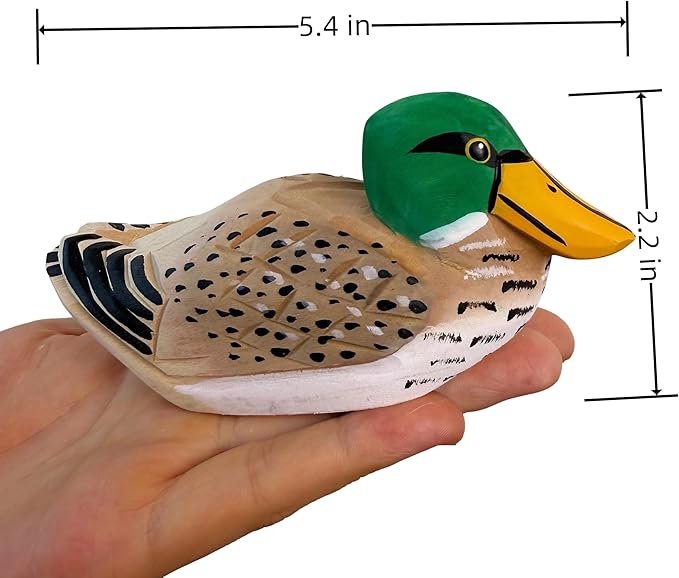 Mallard Duck Decor Wooden Animal Figurines Little Ducks Funny Desk Accessories Small Duck Statues Handmade Carving Decoys Ornament for Home Room Decor