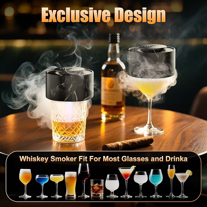 Electric Whiskey Smoker Kit Built-in Lighter, No Butane Needed, 2Ice Cubes, CleanTool, Cocktail Smoker Kit with 6 Wood Chips, Old Fashioned Drink Smoker Kit, Bourbon Whiskey Gifts for Men,Dad,Husband