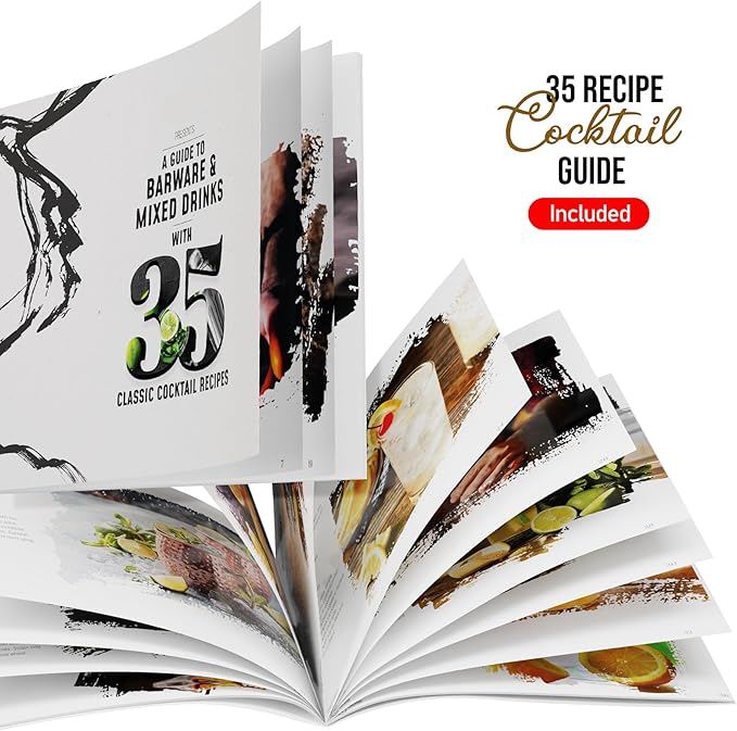 Bar Set Cocktail Shaker Set Bartender Kit, 17 Piece Black Cocktail Set, Mixology Bartender Kit with Wood Stand, Steel Cocktail Kit, Bar Accessories: 30oz Martini Shaker, Muddler, Cocktail Book & More